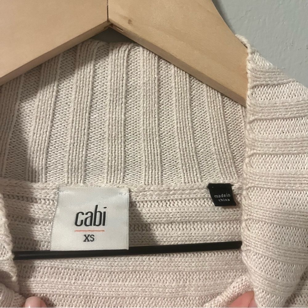 Cabi Ivory Ribbed D-Ring Split Back Sweater 3363 - image 8